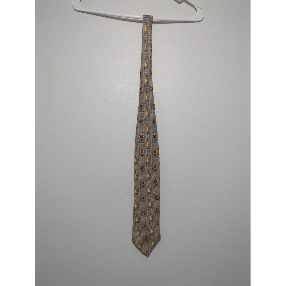 G.B. Mens Silk Golf Tie Vintage Houndstooth Plaid Novelty‎ Golfers Made in USA